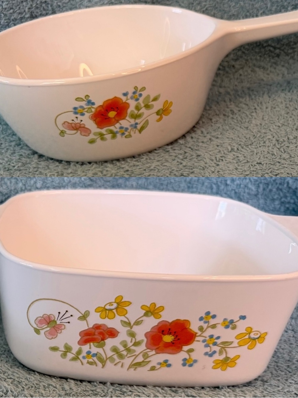 Vintage CorningWare Wildflower Casserole Dish 1.5 Qt & 1.5 Pint Saucepan No Lids